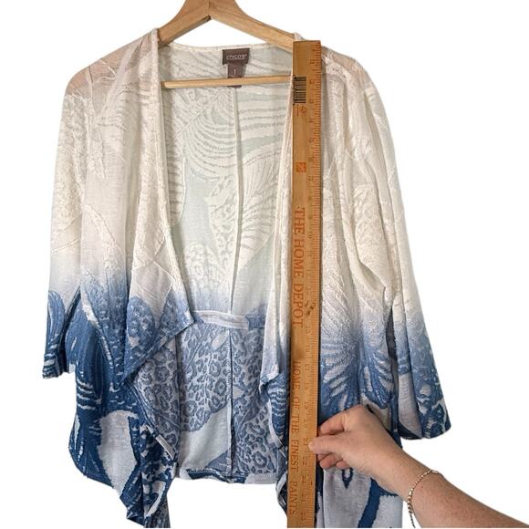 Chicos Coastal Beachy Dip Dye Cardigan Womens SIZE 1 Medium Open Cinched Waist - Picture 9 of 12